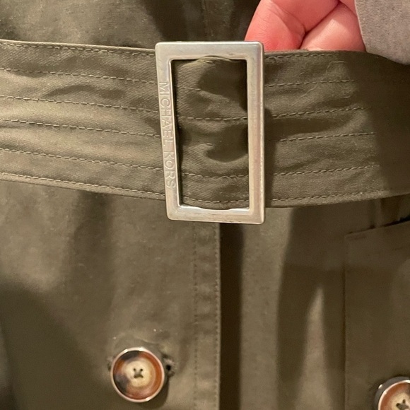 Michael Kors Belted Rain Trench Coat Removable Lining Hood Olive Green Size PXS - Picture 5 of 13